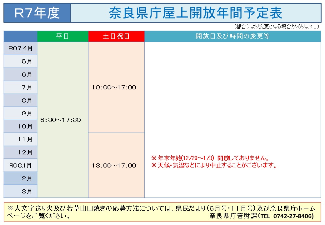令和7年度屋上開放予定表